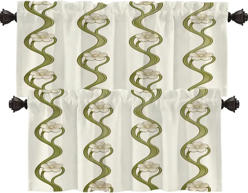 Vista 76 de Shrahala Art Nouveau Floral Pattern Blackout Curtain Tiers, Delicate Vine and Flower Design Kitchen Valance Light Blocking Tier Drapes with Rod