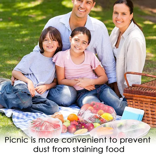 Vista 6 de Linkidea 50 fundas elásticas para almacenamiento de alimentos, reutilizables, de plástico elástico, alternativa al papel de aluminio, para picnic