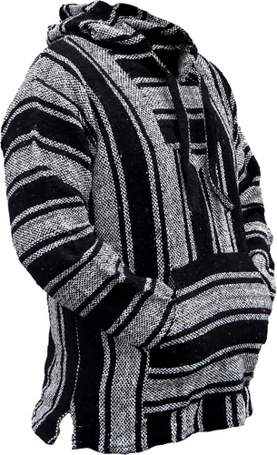 Vista 2 de Del Mex Sudadera mexicana estilo baja, poncho tipo sudadera con capucha, diseño de surf, estilo hippie, jerga