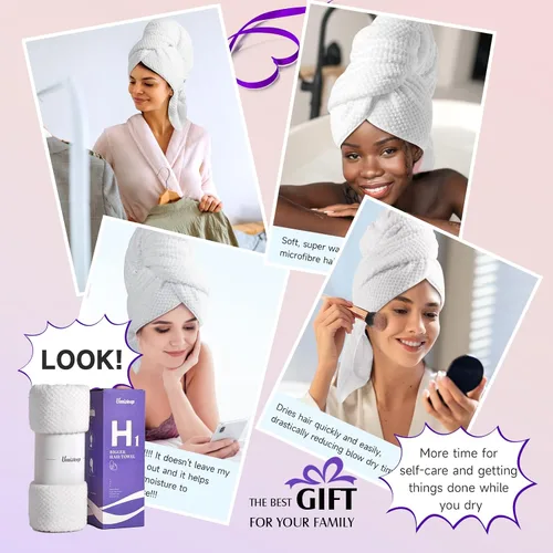 Vista 3 de Umisleep Toalla de pelo extra grande de microfibra para mujer, cabello largo, rizado y grueso, toalla de pelo súper suave antiencrespamiento
