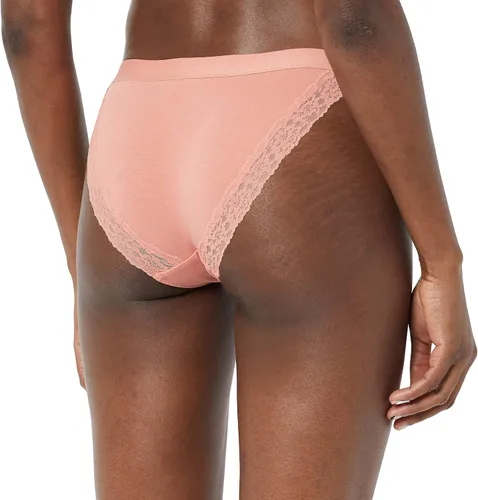Vista 3 de Tienda Essentials Calzoncillos Tanga de algodón y encaje para mujer, paquete de 4