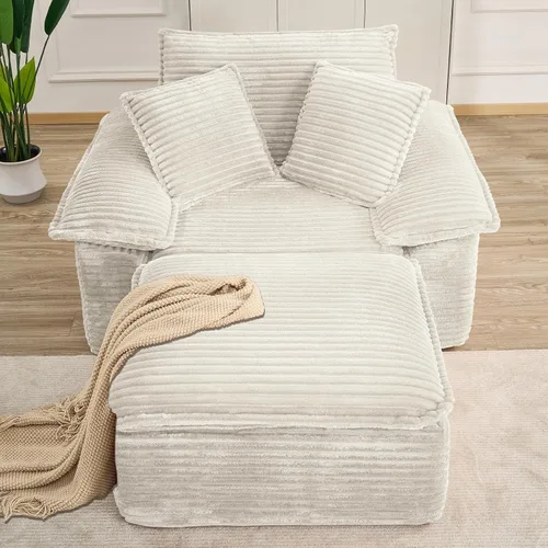 Vista 3 de Tumbona de 47 pulgadas para interiores, moderno sofá cama sin huesos con otomana, silla de asiento profundo con almohadas, cómodos sofás seccionales