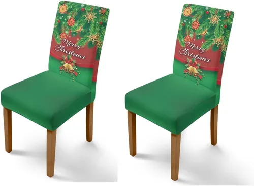 Vista 45 de Rnyleeg Fundas navideñas para sillas de comedor, fundas de asiento de comedor con estampado de campanas brillantes, juego de 1 funda suave y lavable