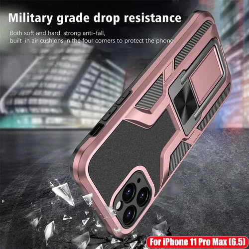 Vista 6 de Funda compatible con iPhone 11 Pro Max resistente de grado militar a prueba de golpes, doble protección (TPU+PC), funda magnética sólida y duradera