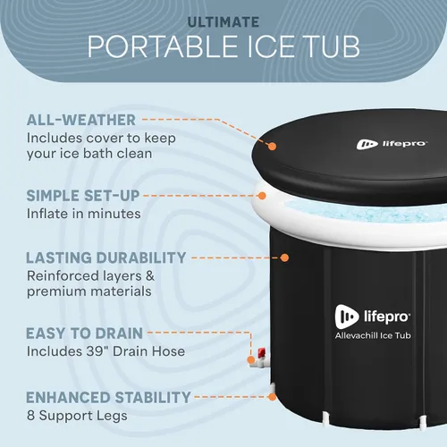 Vista 4 de Lifepro - Bañera de hielo portátil con tapa y bolsa de almacenamiento, ligera, duradera para sesiones de terapia en el hogar, bañera de hielo