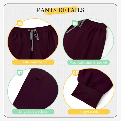 Vista 3 de VIAOLI Conjunto de ropa quirúrgica para mujer, camiseta con cuello en V y pantalón deportivo de yoga, uniforme médico de enfermería para mujer