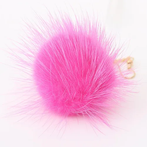 Vista 3 de Boderier - Aretes colgantes con cadena dorada y pompones de piel de conejo para mujeres y niñas