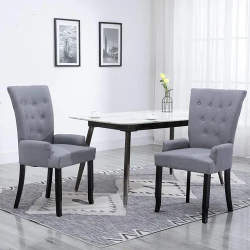 Vista 12 de Silla de comedor de tela gris oscuro con reposabrazos, marco de madera de roble, silla de acento moderna para cocina, comedor, muebles de granja