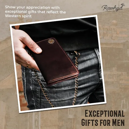 Vista 5 de RAW HYD - Cartera larga de cuero para hombres Funda de chequera doble un gran regalo para hombres