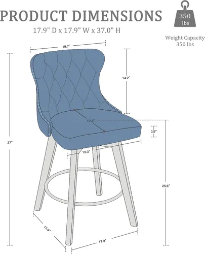 Vista 2 de Juego de 2 taburetes de bar giratorios de 360° con botón acolchonados, taburetes de bar tapizados de 26 pulgadas con patas de madera maciza