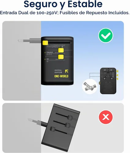 Vista 5 de Baseus Adaptador de enchufe de viaje europeo de 45W, adaptador de corriente universal 6 en 1 con cable retráctil USB-C, carga rápida PD GaN