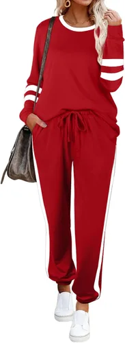 Vista 146 de Aloodor conjunto deportivo de 2 piezas para mujer, con sudadera con cuello redondo, sin botones