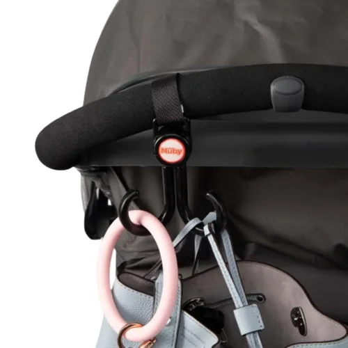Vista 4 de Nuby Gancho doble para cochecito, gancho ajustable, negro o gris