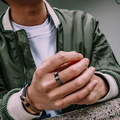 Vista 6 de THUNARAZ Anillo de titanio de acero inoxidable para la ansiedad para mujeres y hombres anillos giratorios negros para la ansiedad juego de anillos
