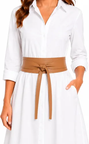 Vista 12 de Cinturón Obi de cuero para mujer, cintura ancha de 3 pulgadas, hecho a mano Beige