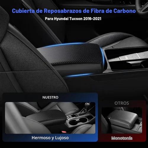 Vista 2 de Autorder Funda de consola central para Hyundai Tucson 2016-2019 2020 2021, accesorios de fibra de carbono, funda impermeable antiarañazos