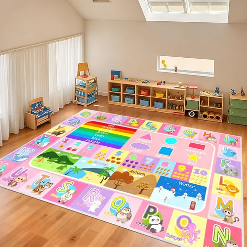 Vista 7 de Alfombra infantil para sala de juegos, dormitorio, 2.5 x 4 pies, alfombra educativa ABC para aula, guardería, alfombra antideslizante de aprendizaje