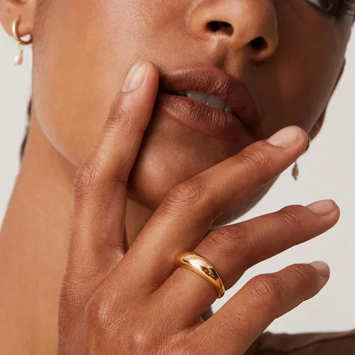 Vista 2 de PAVOI 14K Gold Plated Chunky Dome Ring Puffy Dome Stackable Rings Chunky Signet Ring for Women