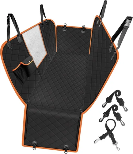 Vista 9 de Femuar Funda de asiento de coche para perro con bolsillos de almacenamiento, ventana visual de malla, impermeable, antideslizante, de servicio