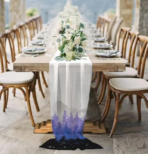 Vista 4 de Double Love Purple Black Forest Chiffon Table Runner 55 Inches Long, Voile Sheer Tulle Runner for Rustic Wedding Reception Bridal Shower Decorations