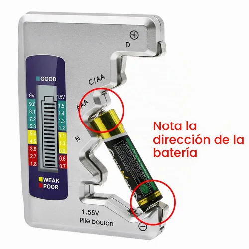 Vista 4 de Wolfride Probador de comprobador de batería AA Probador de batería universal 9 V Probador de batería Pantalla digital para AAA AA C D N 9V Batería