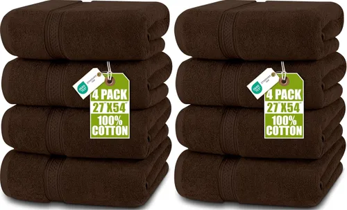 Vista 25 de Toallas de baño de algodón de lujo de 700 GSM (4 unidades, 27 x 54 pulgadas) por Utopia, Beige Premium Lightweight Ring Spun Cotton Towels