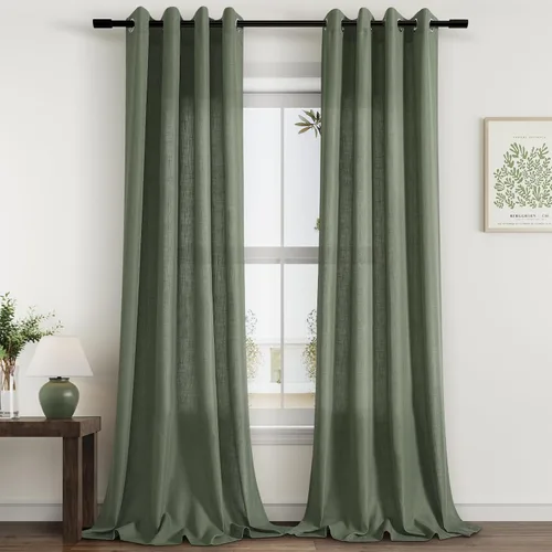 Vista 32 de Cortinas de lino negro para dormitorio y sala de estar de 84 pulgadas de largo, juego de 2 paneles, para habitación de niños, filtro de luz