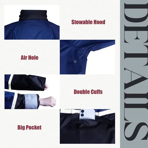 Vista 3 de RainRider Trajes impermeables y transpirables para hombres - Abrigo de lluvia Oxford duradero con pantalones Azul marino