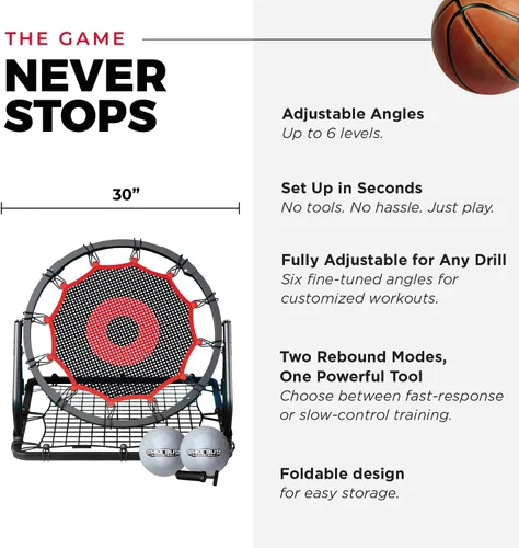 Vista 4 de Dual-Sided Adjustable Baseball Rebound Net for Multi-Sport,Includes 2 Balls Negro