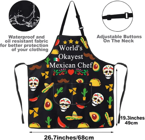 Vista 2 de JNIAP Delantal de chef mexicano con bolsillos, delantal de cocina El Jefe - Regalo de chef jefe