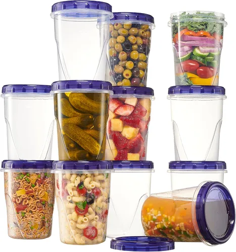 Vista 10 de PLASTICPRO Paquete de 6 Recipientes de Almacenamiento de Alimentos con Tapa Giratoria con Tapa Azul Atornillable - Recipientes Reutilizables de 4 oz