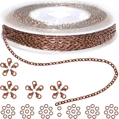 Vista 27 de Jishi Cadenas de suministros de fabricación de joyas, cadenas de eslabones de cable de 60 pies para hacer joyas, collares, aretes, pulseras 6
