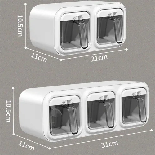 Vista 4 de chislim Tarros de especias montados en la pared, caja de condimentos autoadhesiva con cuchara, botella dispensadora de condimentos múltiples