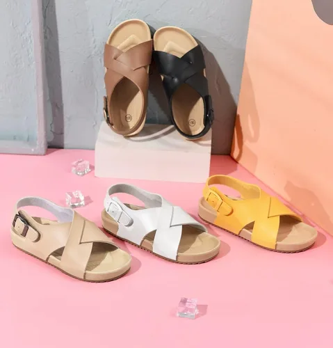 Vista 8 de Cubufly Sandalias para niños con tiras cruzadas y puntera abierta, zapatos de verano para uso en interiores y exteriores, para niños pequeños