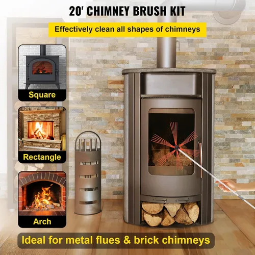 Vista 2 de VEVOR Kit de Limpieza de Chimenea de 20 Pies de Longitud, Kit de Cepillo para Chimenea con 6 Varillas Flexibles de Nylon, Kit de Limpieza