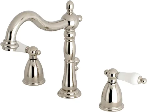 Vista 11 de Kingston Brass KB1978PL Heritage - Grifo de lavabo generalizado con mango de palanca de porcelana, níquel cepillado