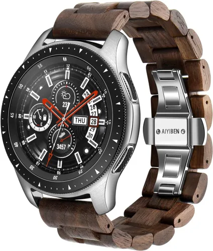 Vista 10 de Correa de reloj de madera de 0.866 in para Samsung Galaxy Watch 3 de 1.772 in, 1.811 in, de madera de acero inoxidable, correa de liberación rápida