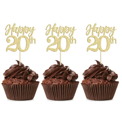 Vista 13 de Gyufise Paquete de 24 adornos dorados para cupcakes número 10 para celebrar cumpleaños de 10 años, bodas, aniversarios, fiestas, suministros