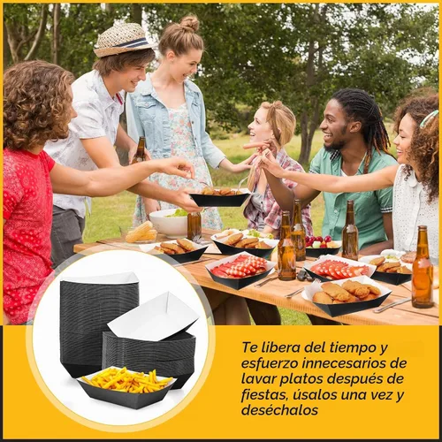 Vista 4 de Yinkin - 100 bandejas desechables de papel para servir nachos, 1 libra Negro