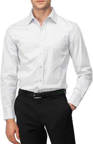 Vista 22 de H2H Camisas de vestir ajustadas para hombre, elásticas, de manga larga, básicas, formales, lisas, informales, para negocios, camisas con botones