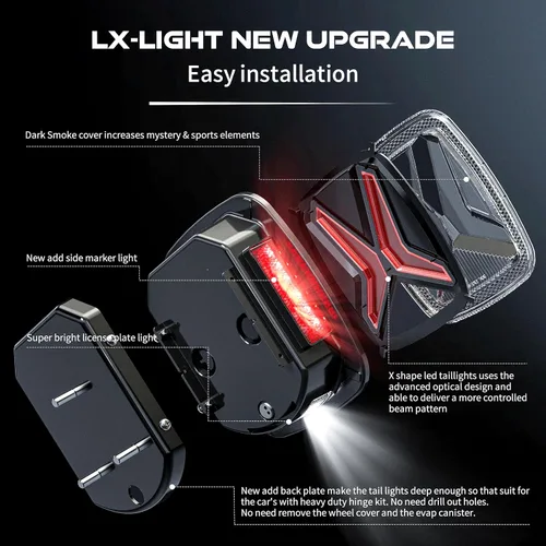 Vista 6 de LX-LIGHT DOT Humo X Forma Luces Traseras LED Luz de Freno Señal de Giro Luces Traseras LED Luces de Placa con EMC Compatible con Jeep Wrangler CJ YJ