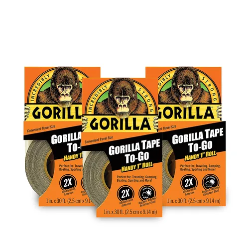 Vista 16 de Cinta Gorilla, Mini Cinta de Ducto para llevar, 1" x 10 yardas tamaño de viaje, negro, (paquete de 2)