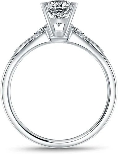 Vista 3 de RINGJEWEL Anillo plateado de compromiso de moissanita blanca con corte esmeralda para mujer