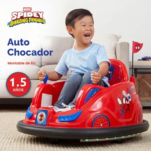 Vista 4 de Flybar 6V Marvel Spidey Coche Chocón Montable - Juguetes al Aire Libre, Coche de Bebé, Juguetes para Niños Pequeños, Coches Chocones, con Giros