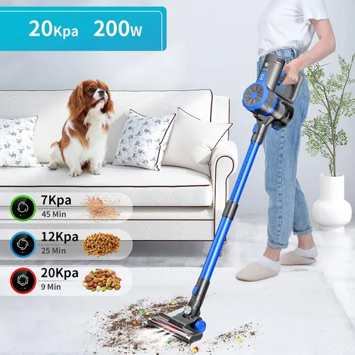 Vista 3 de Aspiradora inalámbrica, 45 minutos de tiempo de funcionamiento, aspiradora ligera 4 en 1 de 200 W, 3 modos de alimentación, filtro HEPA para suelos