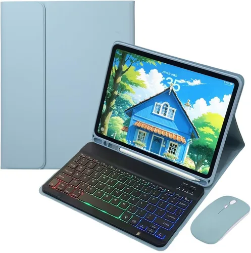 Vista 12 de Funda con teclado retroiluminado arcoíris para Galaxy Tab S6 Lite de 10.4 pulgadas con mouse y 7 colores RGB retroiluminación colorida teclado