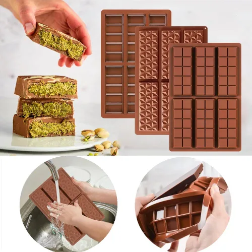 Vista 4 de Juego de moldes de chocolate de Dubái 3 piezas, moldes de barra de chocolate de silicona grandes y gruesos de 0.5 pulgadas de profundidad para barra