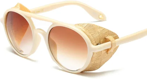 Vista 3 de Freckles Mark Side Shield - Gafas de sol vintage retro steampunk clásicas redondas
