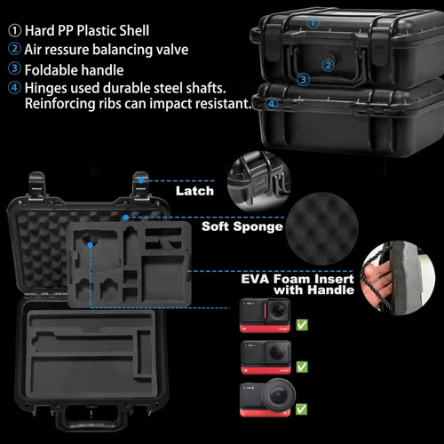 Vista 3 de Lekufee Funda rígida portátil impermeable compatible con cámara de acción Insta360 ONE RS/Insta360 ONE R y accesorios (solo funda)