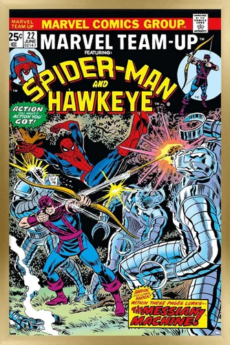 Vista 15 de Trends International Marvel Comics - Póster de pared de Hawkeye y Spider-Man, 22.4 pulgadas de largo x 14.7 pulgadas, versión enmarcada de madera